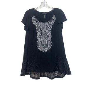 Style & Co Tunic Top Womens Small Black White New WOT Lace Hem
